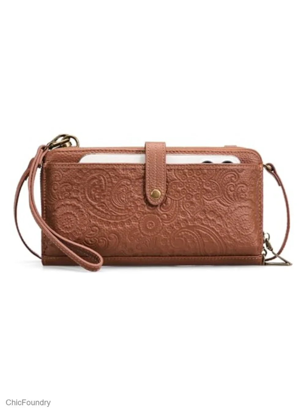 Genuine Leather Wristlet Wallet Crossbody Bag with RFID Blocking